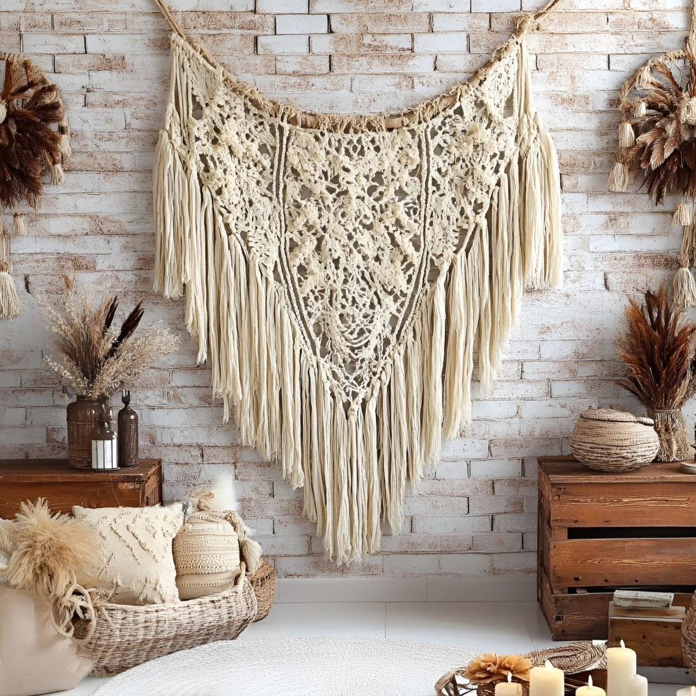 Boho Photo Backdrop Brick Wall Macrame Backdrop CSH4-141