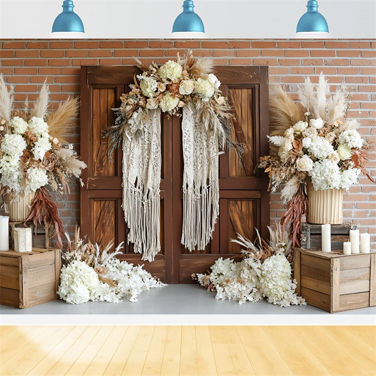 Boho Photography Backdrop Wooden Door Floral Accent Backdrop CSH4-143