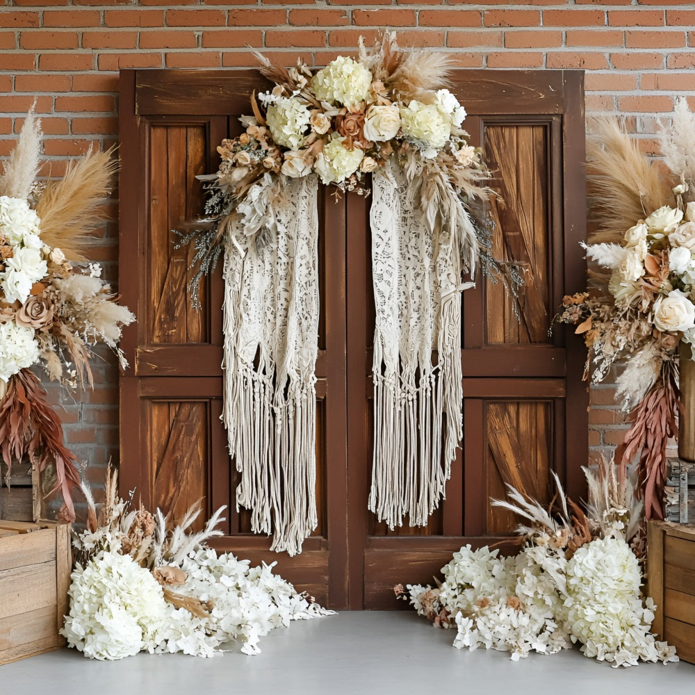 Boho Photography Backdrop Wooden Door Floral Accent Backdrop CSH4-143