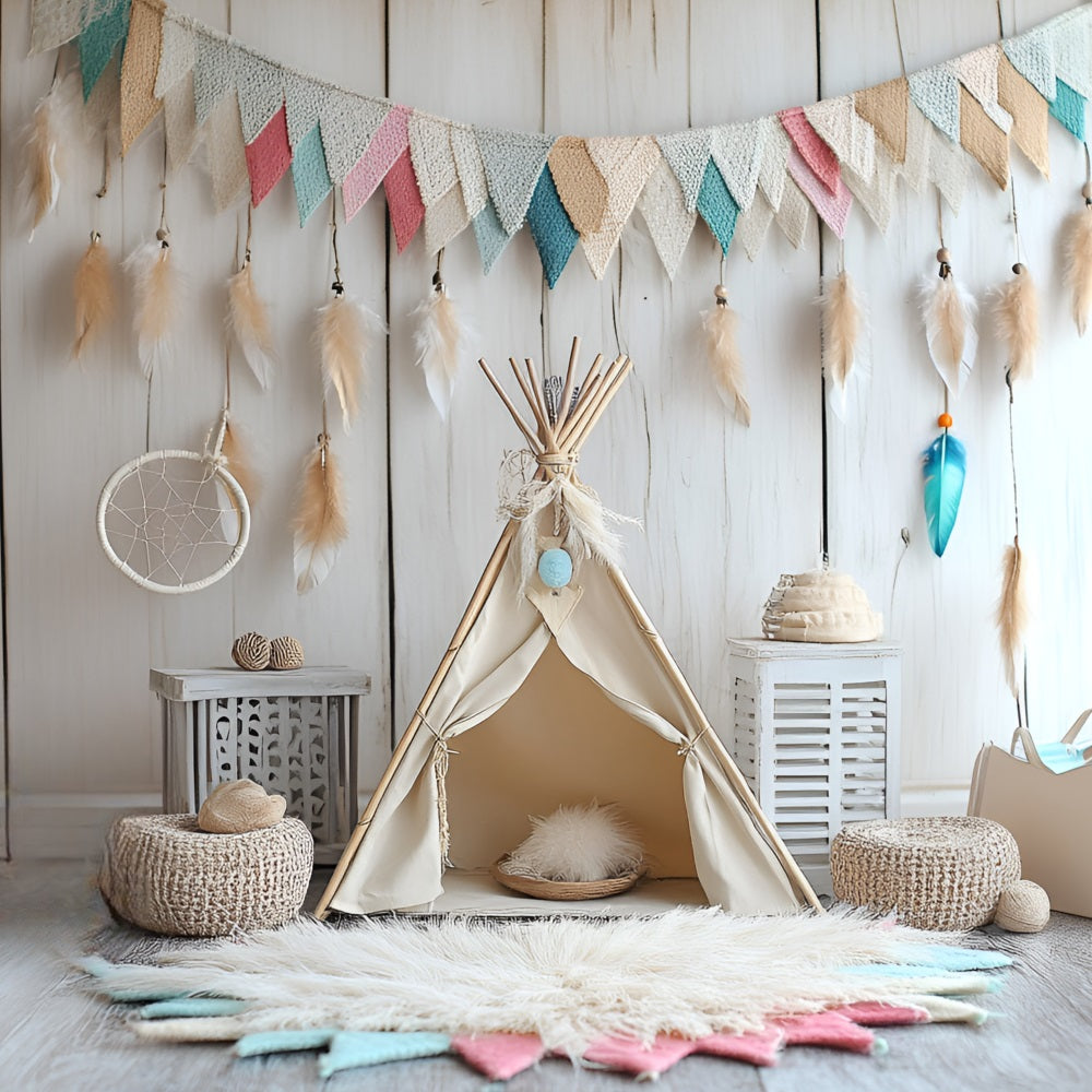 Boho Backdrops Feather Garland Kid Tent Backdrop CSH4-144