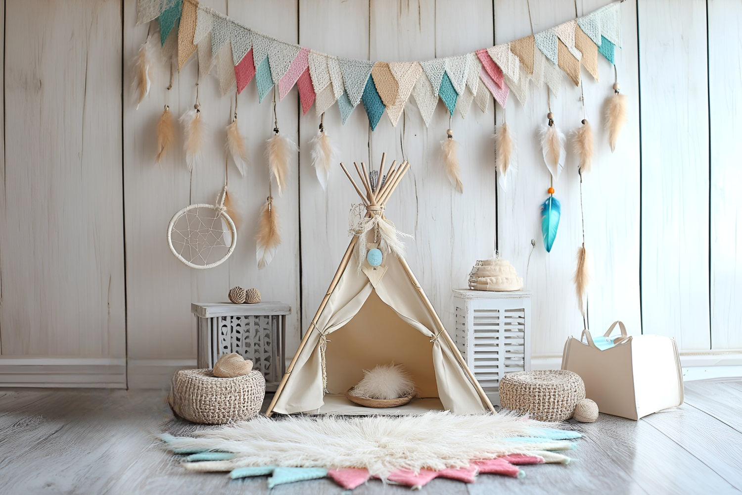 Boho Backdrops Feather Garland Kid Tent Backdrop CSH4-144