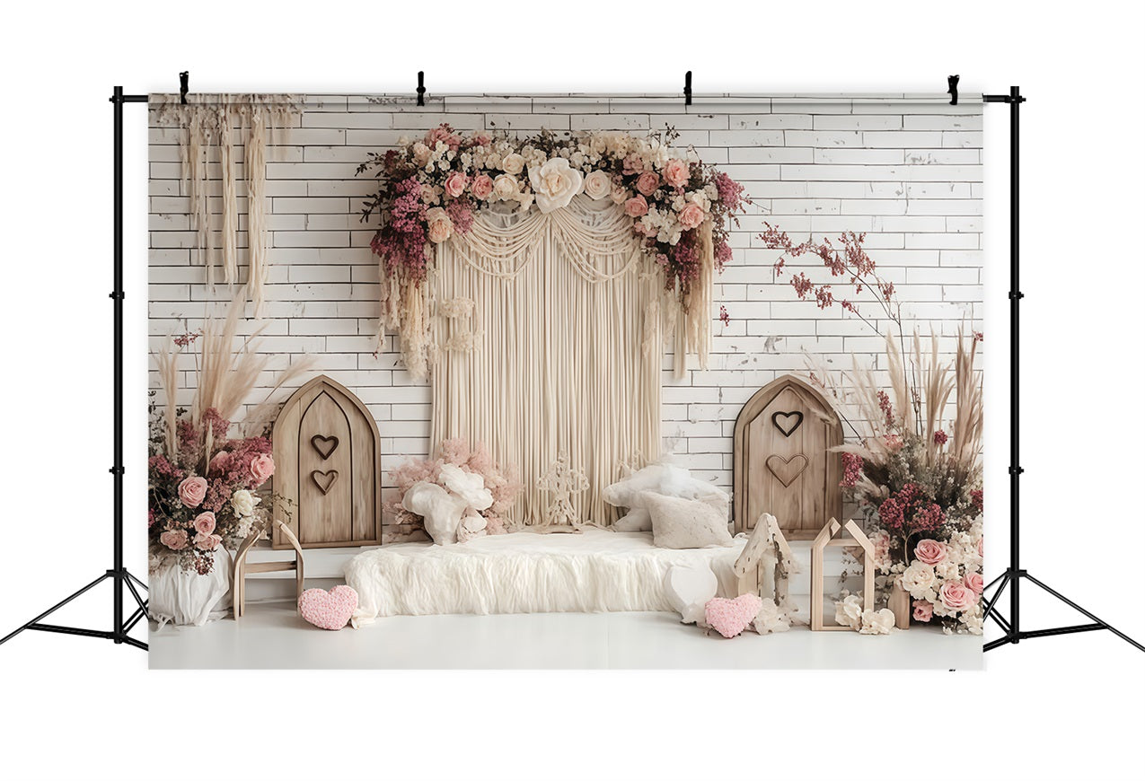 Boho Backdrop Ideas Macrame Curtain Flowers Backdrop CSH4-147
