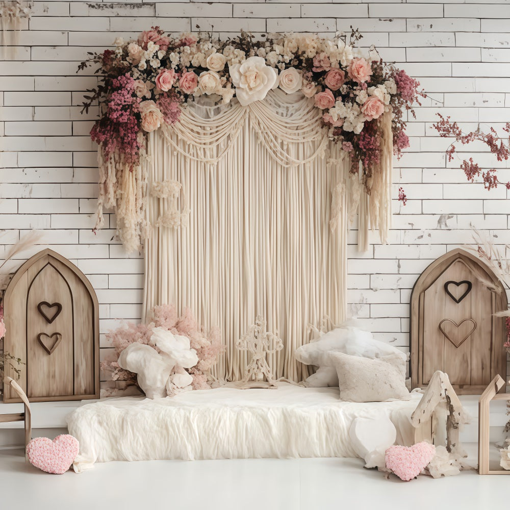 Boho Backdrop Ideas Macrame Curtain Flowers Backdrop CSH4-147