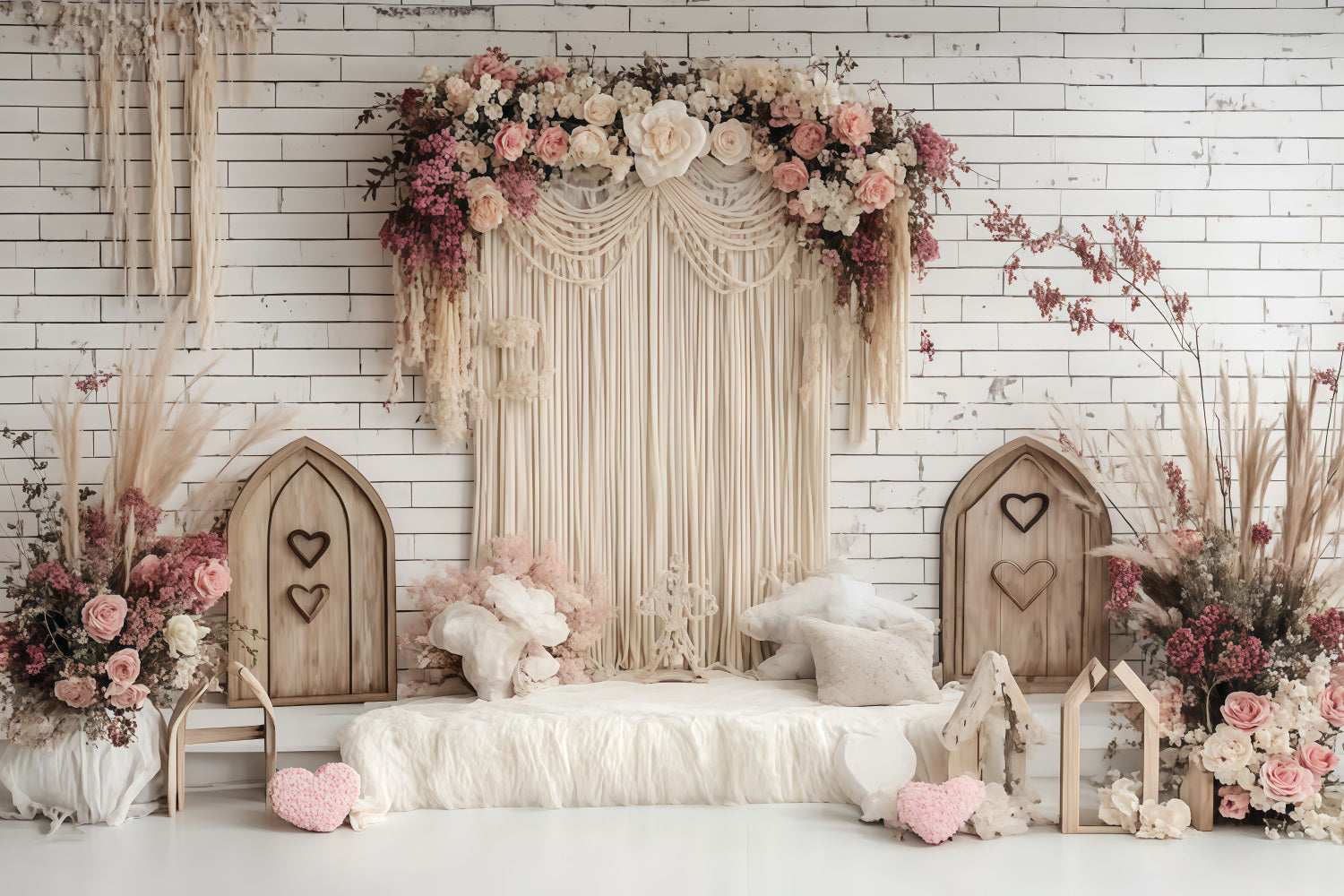 Boho Backdrop Ideas Macrame Curtain Flowers Backdrop CSH4-147