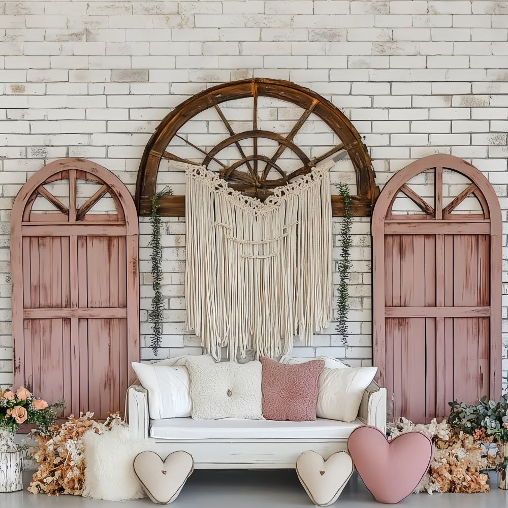 Boho Photography Backdrop Arch Window Sofa Love Backdrop CSH4-148