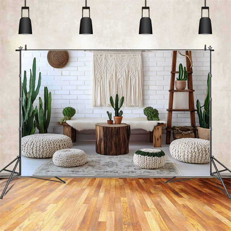 Boho Photo Backdrop Cactus Bench Macrame Wall Backdrop CSH4-150