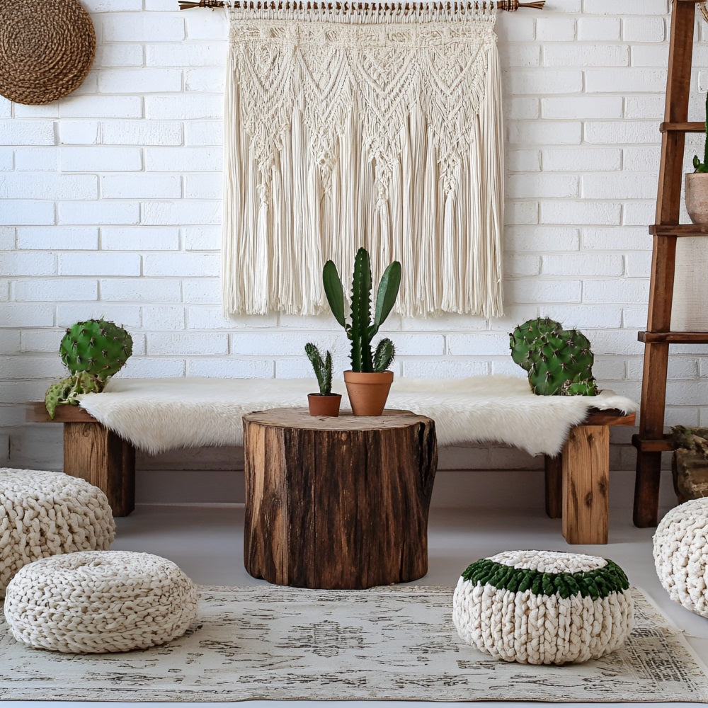 Boho Photo Backdrop Cactus Bench Macrame Wall Backdrop CSH4-150