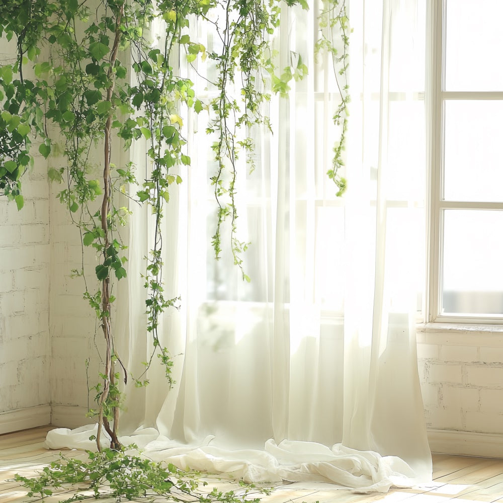 Portrait Studio Backdrops Green Vines Soft Curtain Backdrop CSH4-184