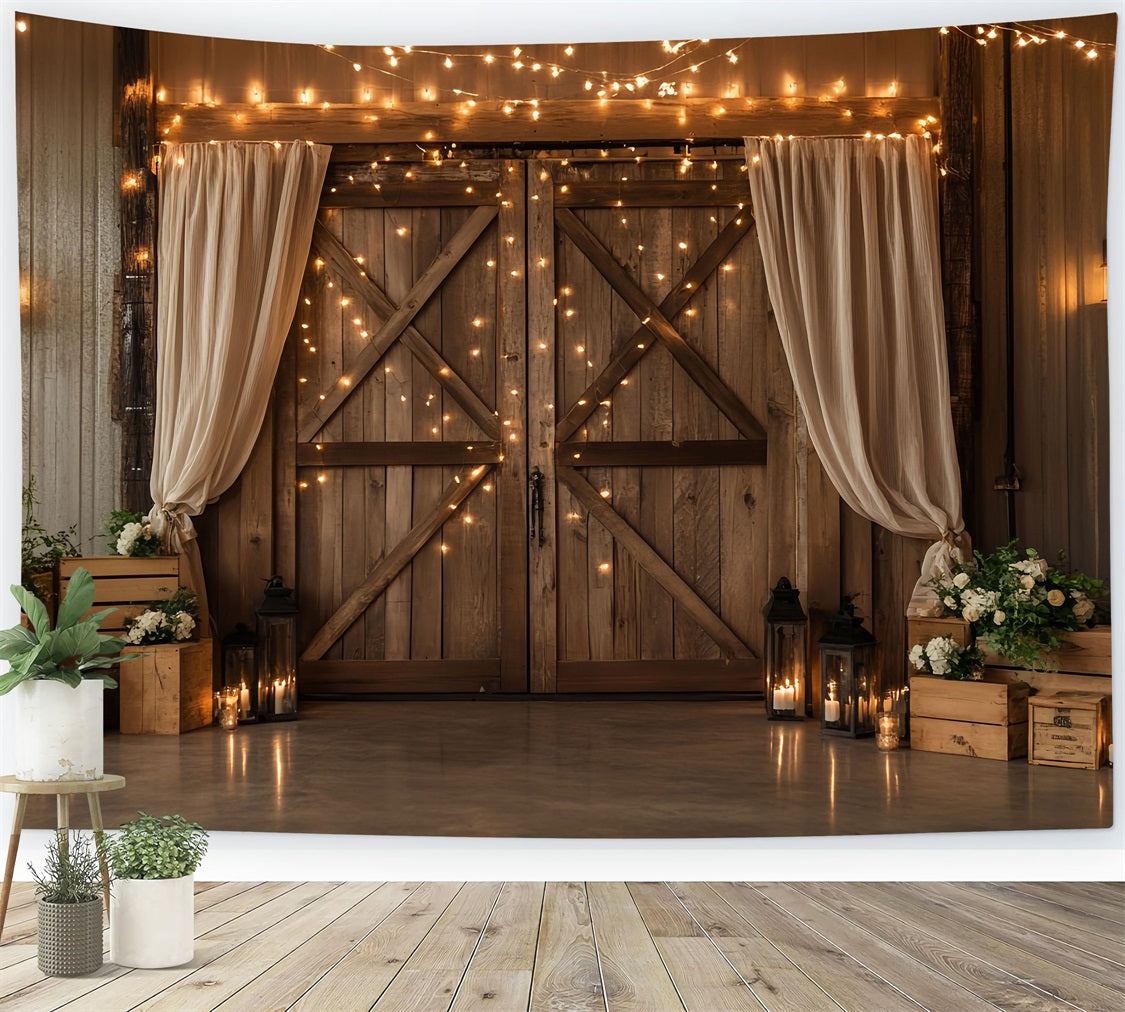 Barn Door Backdrop Twinkle Light Wood Flower Backdrop CSH4-206