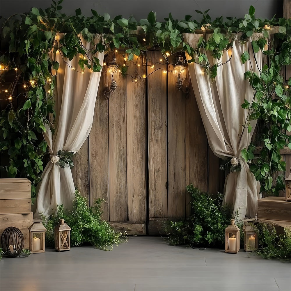 Barn Door Backdrop Ivy Wooden Lantern Backdrop CSH4-207