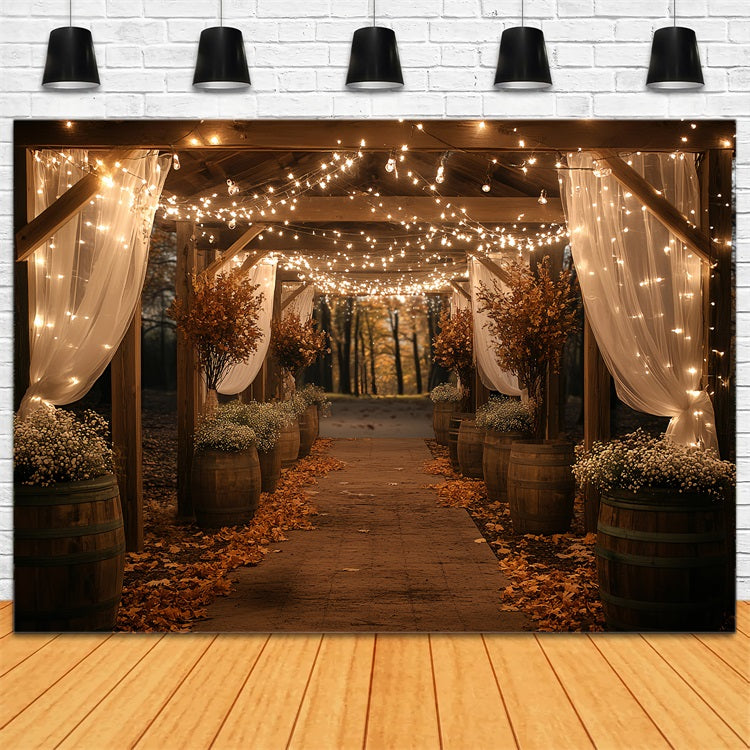 Barn Photo Backdrop Twinkle Light Autumn Aisle Backdrop CSH4-217