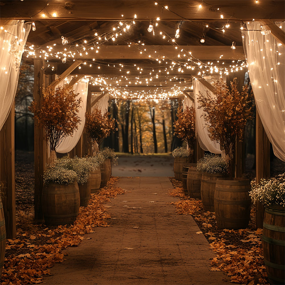 Barn Photo Backdrop Twinkle Light Autumn Aisle Backdrop CSH4-217