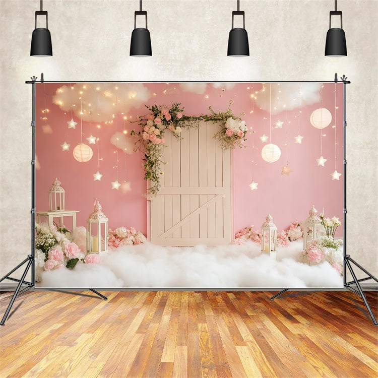 Pink Barn Backdrop Pink Cloud Lantern Lights Backdrop CSH4-227