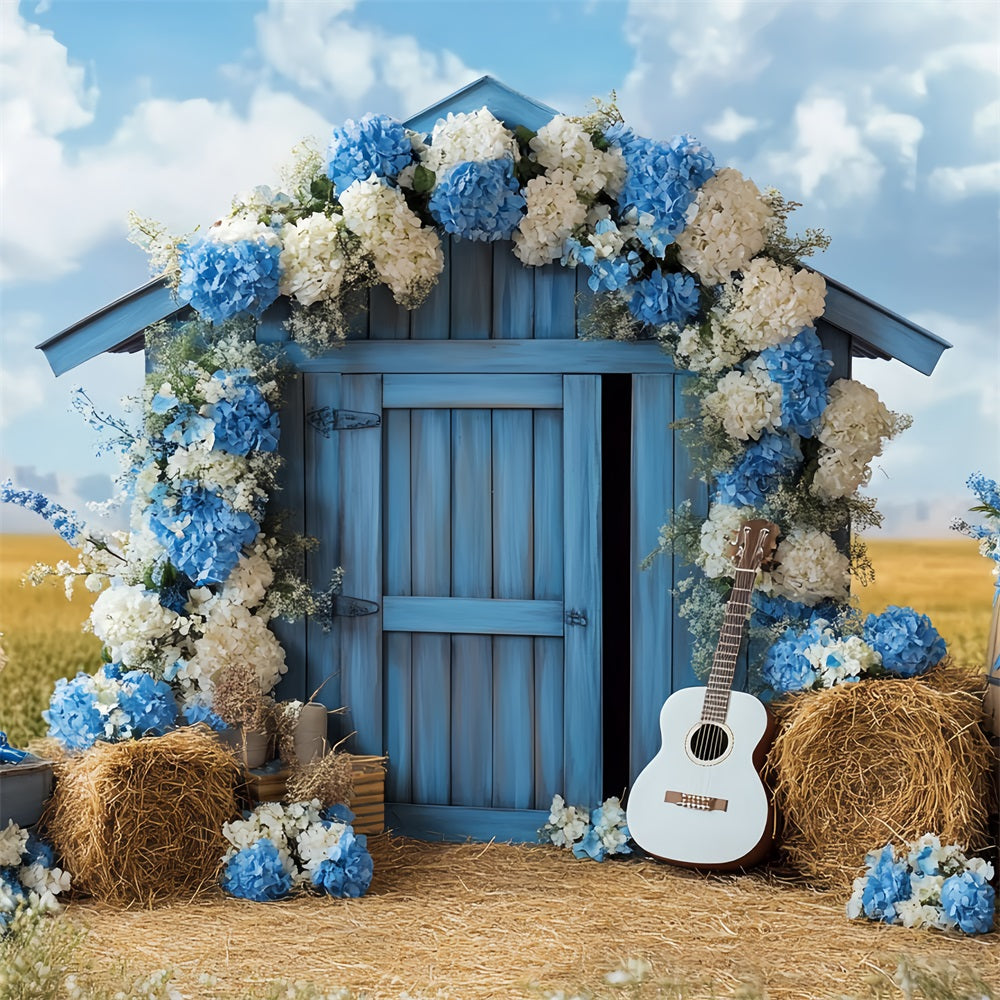 Barn Photo Backdrop Blue Floral Countryside Backdrop CSH4-231