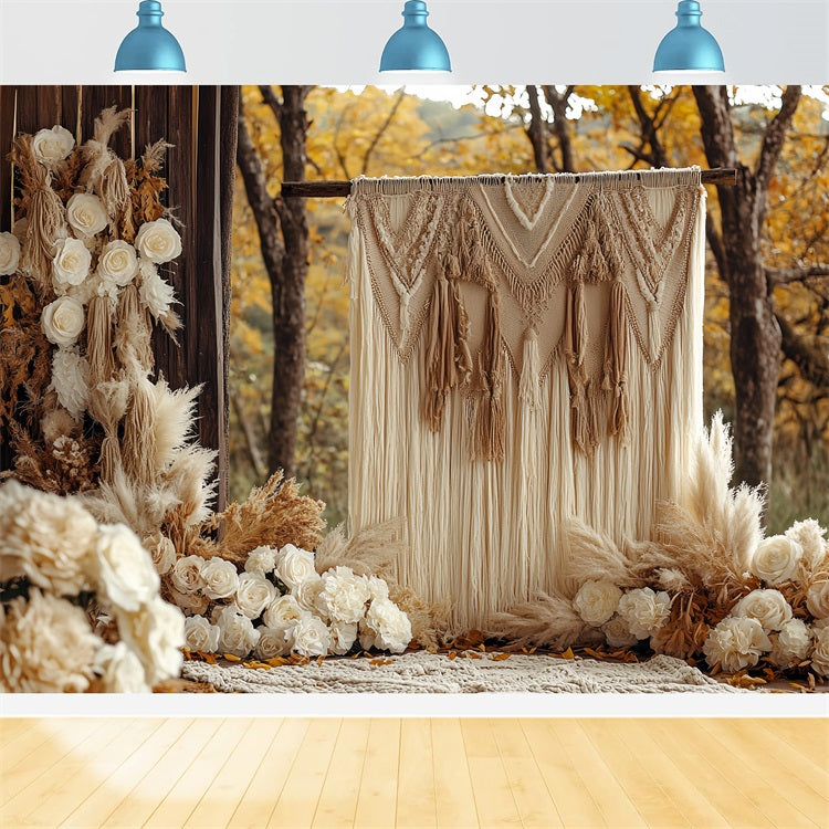 Boho Photo Backdrop Fall Macrame Floral Backdrop CSH4-232