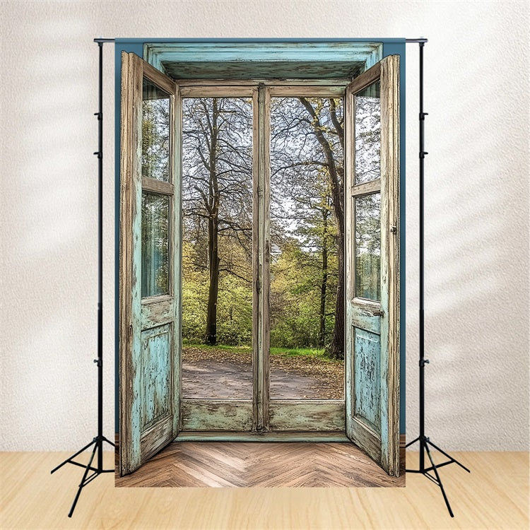Vintage Photo Backdrop Distressed Wooden Door Forest Backdrop CSH4-268