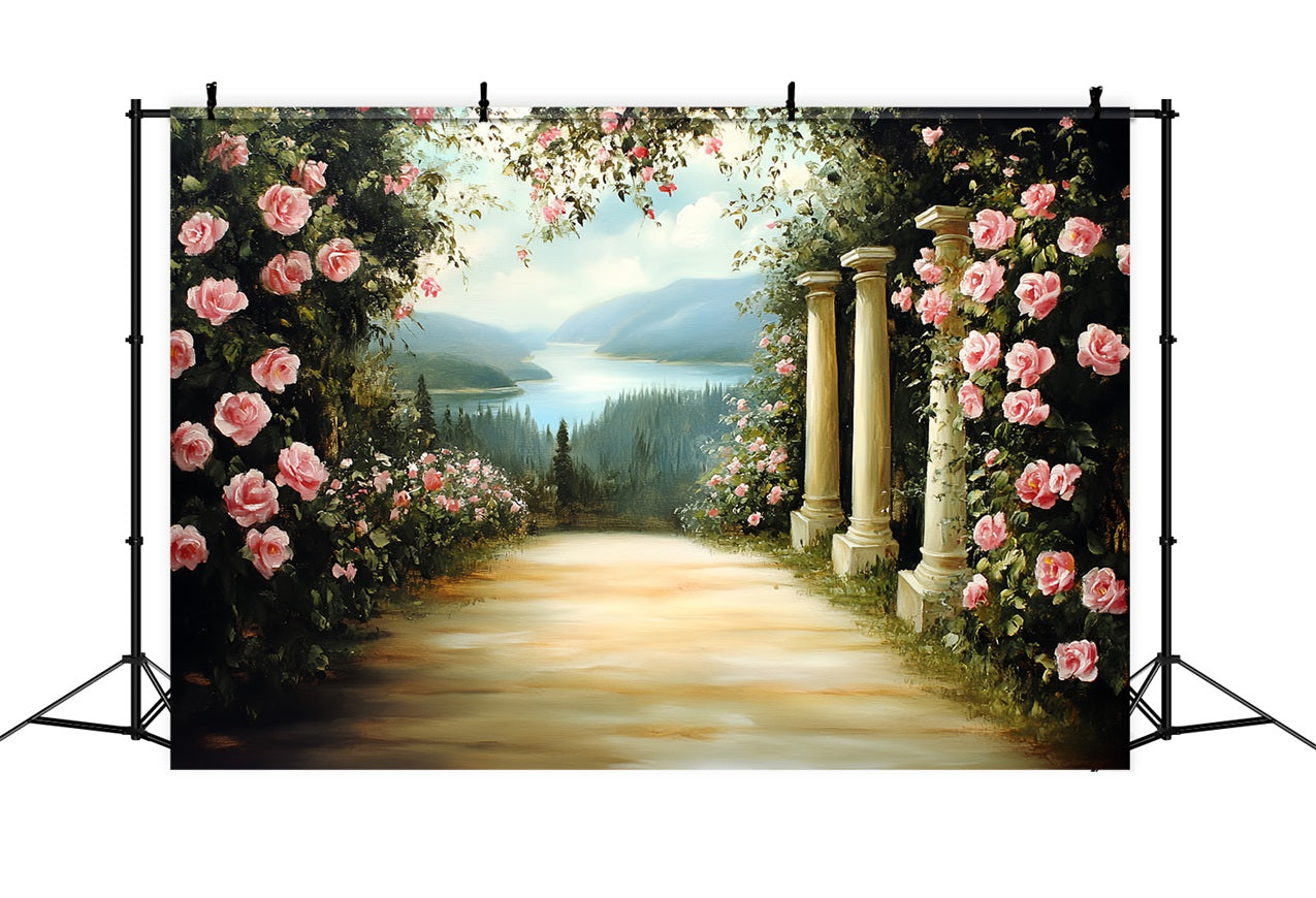 Vintage Backdrop For Photoshoot Stone Columns Blooming Backdrop CSH4-272