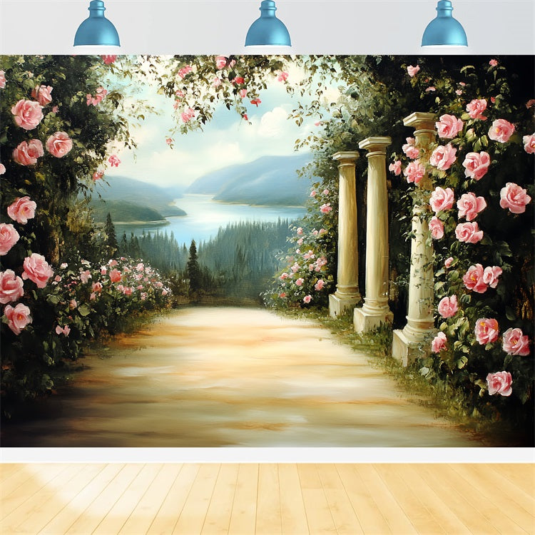 Vintage Backdrop For Photoshoot Stone Columns Blooming Backdrop CSH4-272