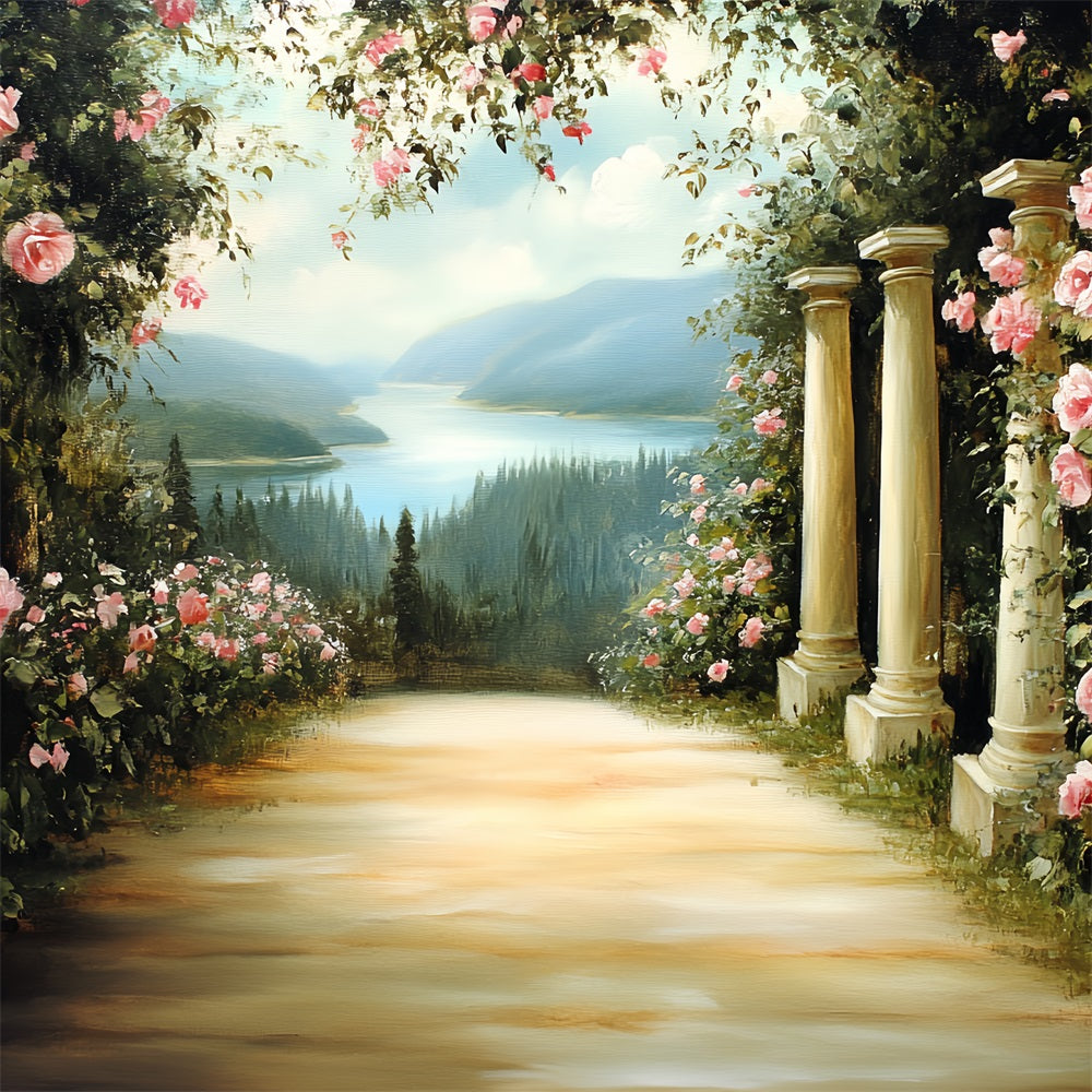 Vintage Backdrop For Photoshoot Stone Columns Blooming Backdrop CSH4-272