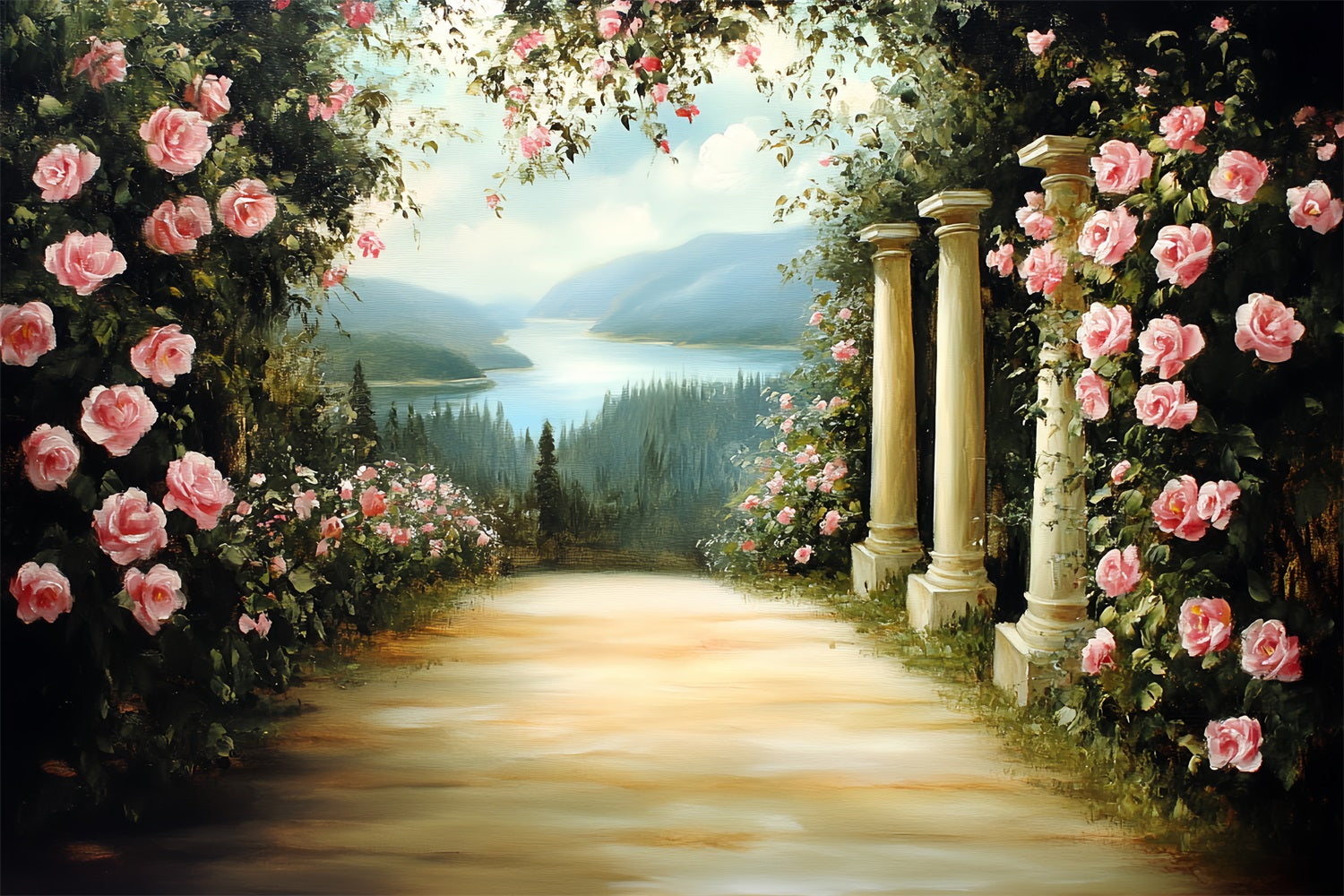 Vintage Backdrop For Photoshoot Stone Columns Blooming Backdrop CSH4-272