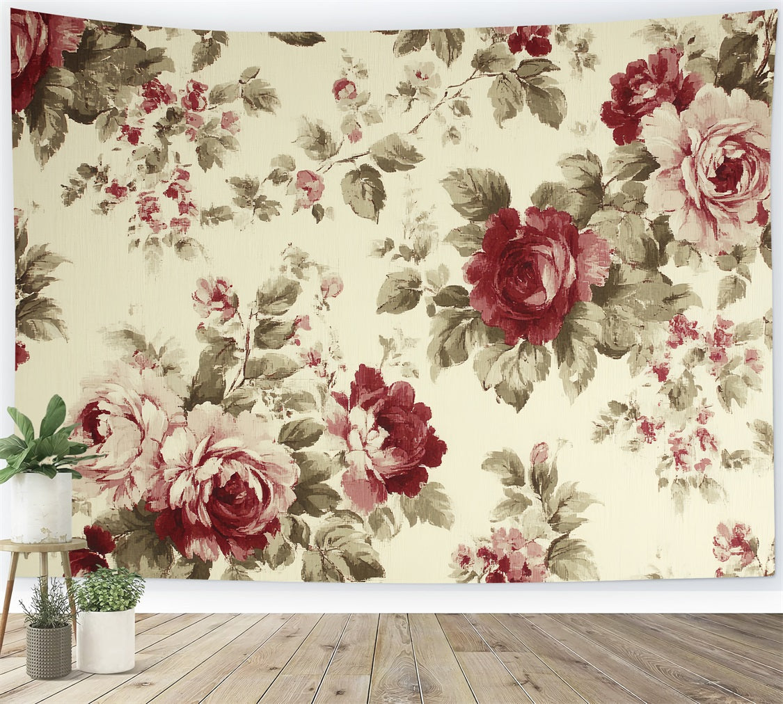Vintage Photo Backdrop Red Roses Floral Backdrop CSH4-304