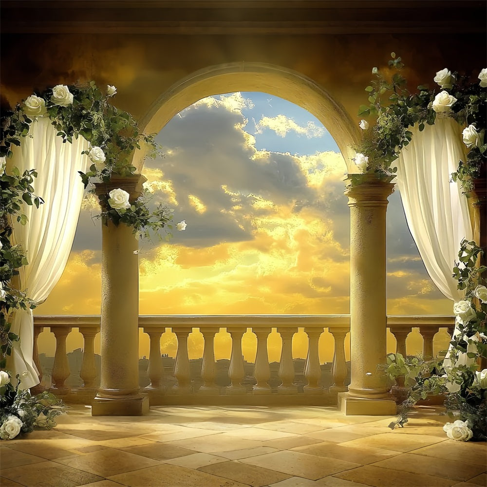 Vintage Photo Backdrop Sunset Archway Floral Backdrop CSH4-307