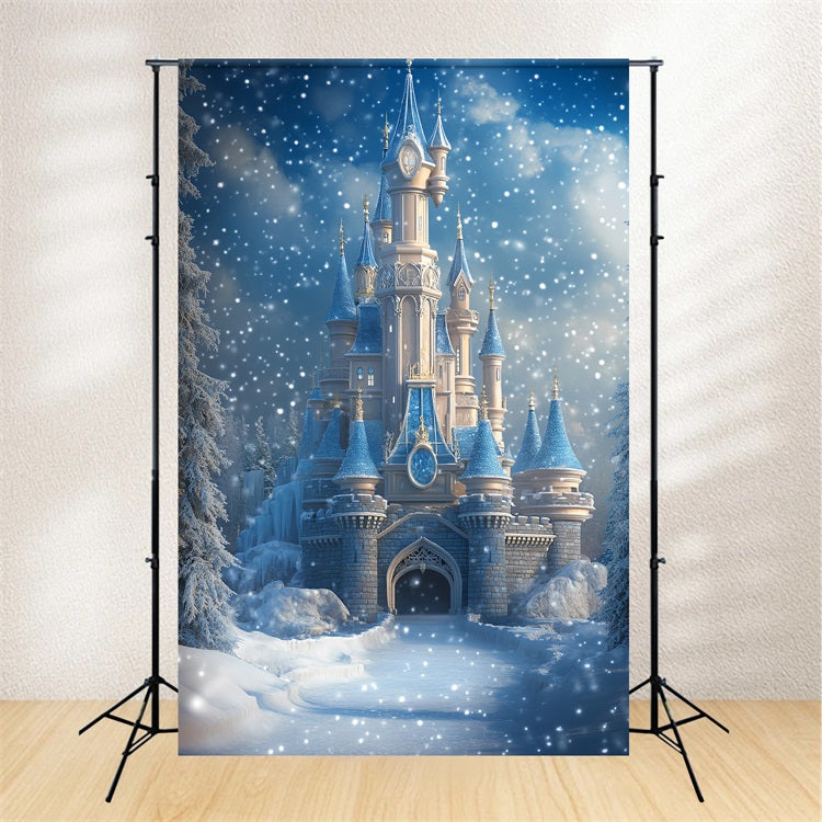 Frozen Castle Backdrop Winter Falling Snow Backdrop CSH4-323