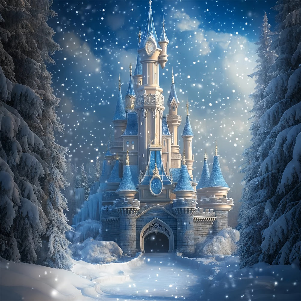 Frozen Castle Backdrop Winter Falling Snow Backdrop CSH4-323