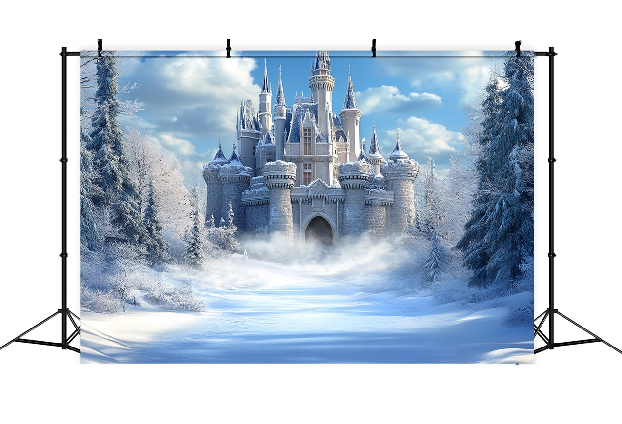 Winter Castle Backdrop Frozen Kingdom Bright Sky Backdrop CSH4-324