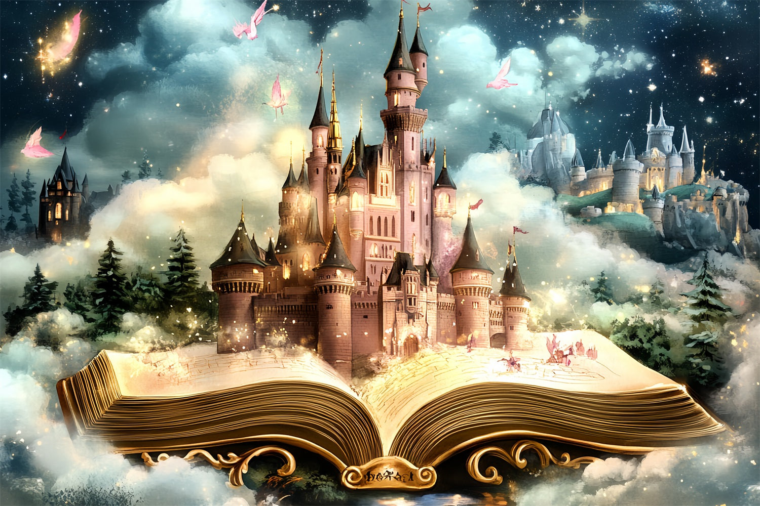 Castle Backdrops Magical Storybook Starlit Sky Backdrop CSH4-347