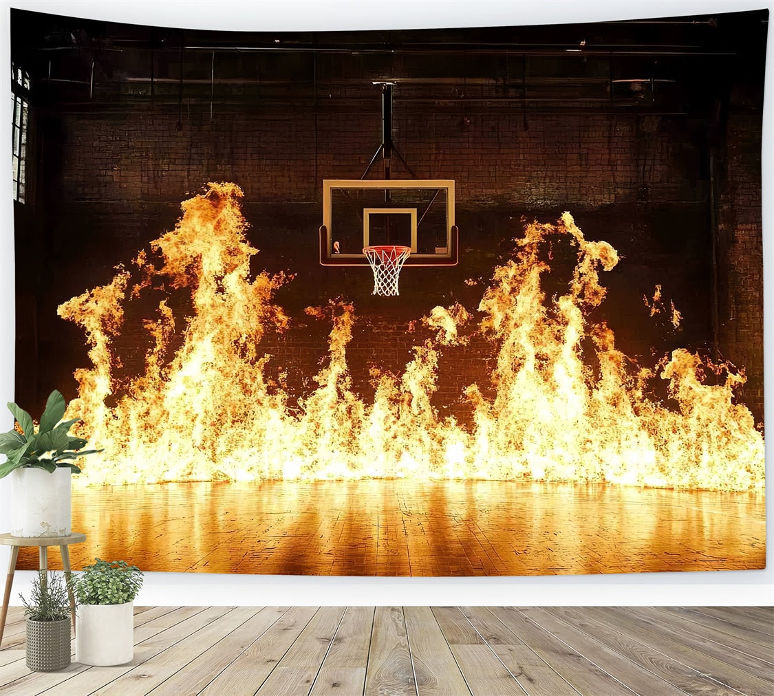 Basketball Court Backdrop Flaming Hoop Intense Arena Backdrop CSH4-387