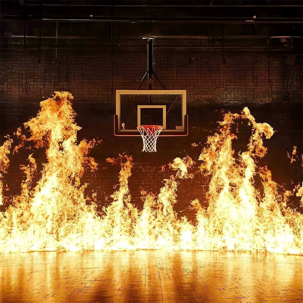 Basketball Court Backdrop Flaming Hoop Intense Arena Backdrop CSH4-387