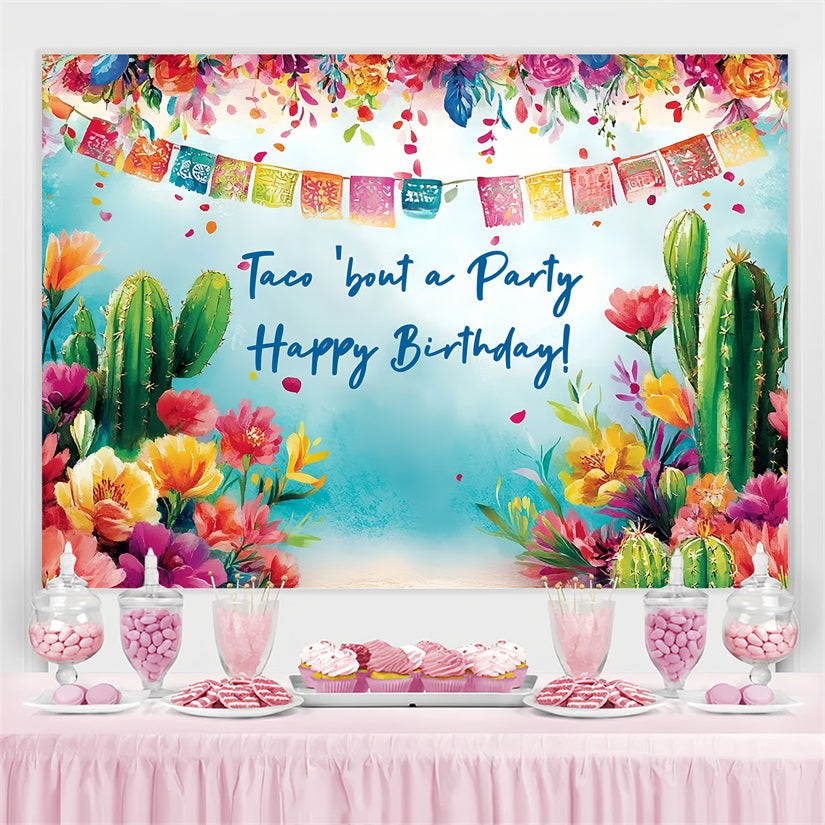Backdrop Ideas For Birthday Fiesta Cactus Floral Personalised Backdrop CSH4-54