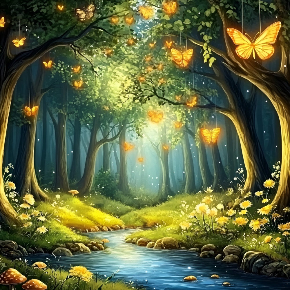Forest Backdrops For Photography Golden Butterflies Morning Backdrop CSH4-81