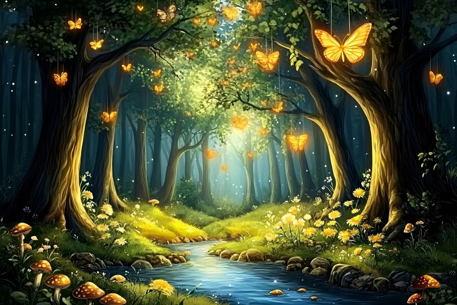 Forest Backdrops For Photography Golden Butterflies Morning Backdrop CSH4-81