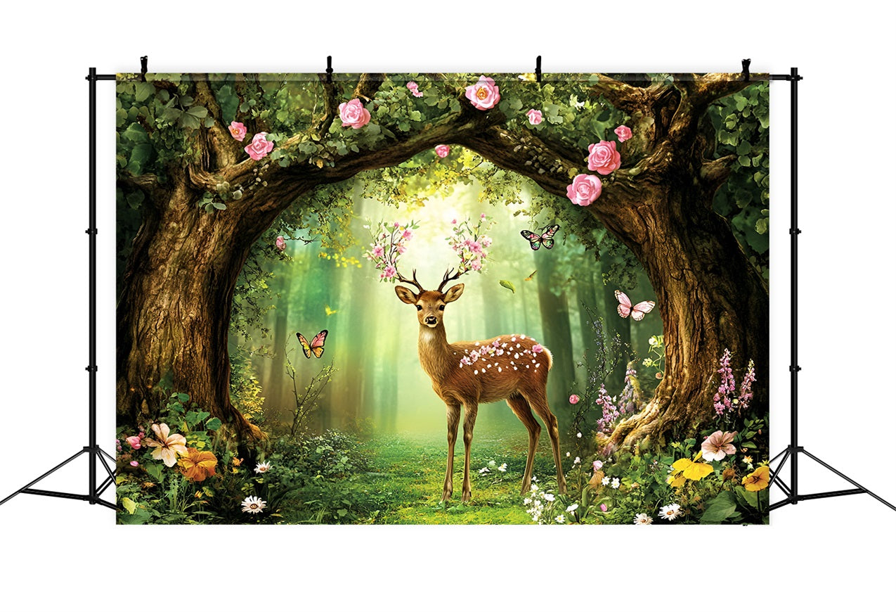 Lawn Fawn Forest Backdrop Deer Blossoms Butterflies Backdrop CSH4-82