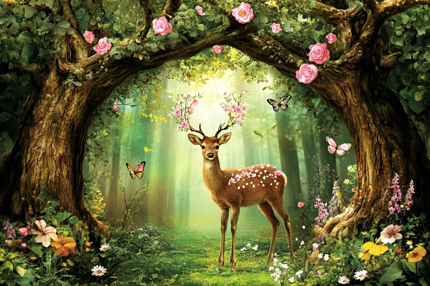 Lawn Fawn Forest Backdrop Deer Blossoms Butterflies Backdrop CSH4-82