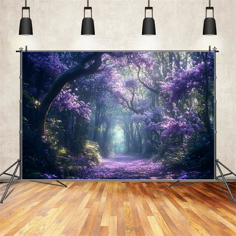 Forest Scene Backdrop Purple Flower Trail Backdrop CSH4-86