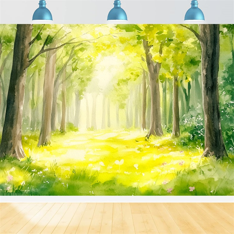 Forest Photography Backdrop Watercolor Sunlit Path Backdrop CSH4-91