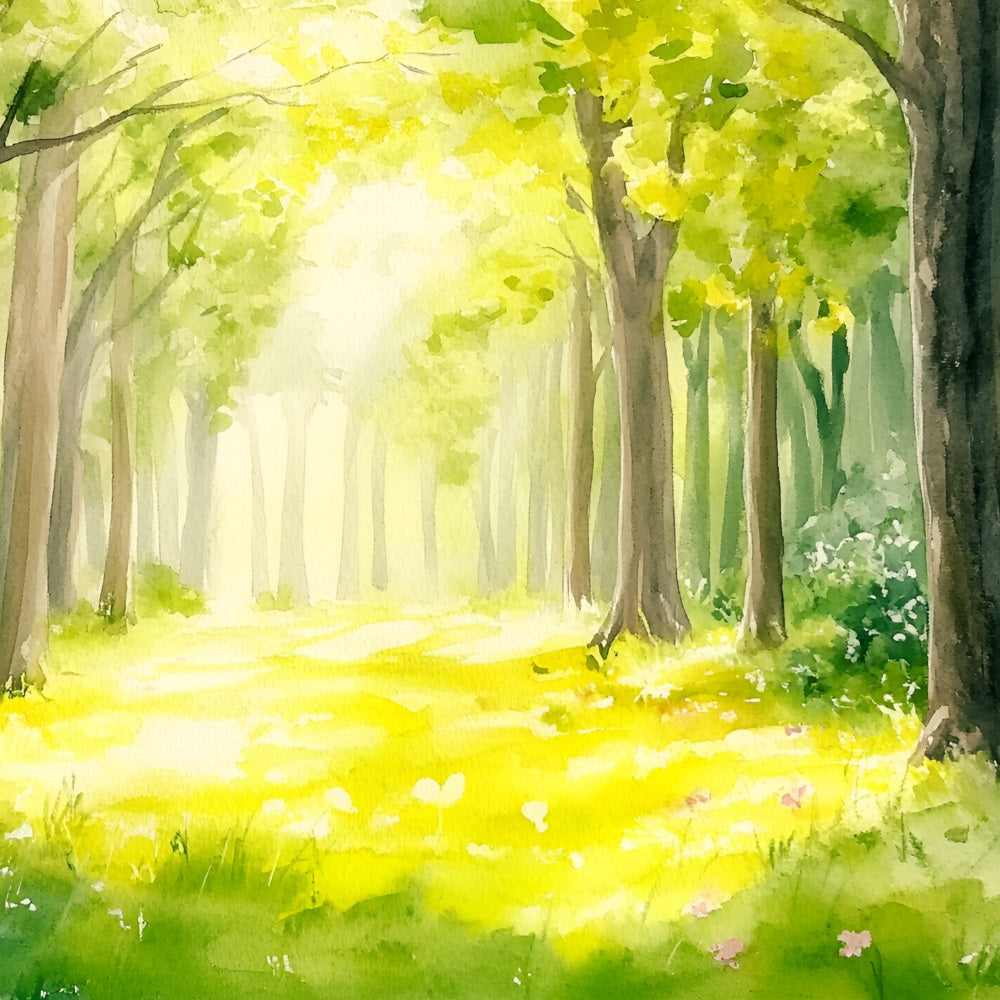 Forest Photography Backdrop Watercolor Sunlit Path Backdrop CSH4-91