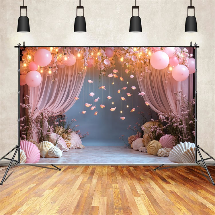 Summer Backdrop Pink Balloon Ocean Fish Backdrop CSH5-104
