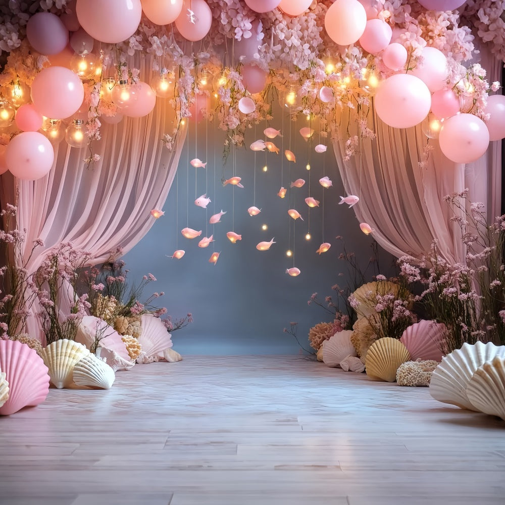 Summer Backdrop Pink Balloon Ocean Fish Backdrop CSH5-104