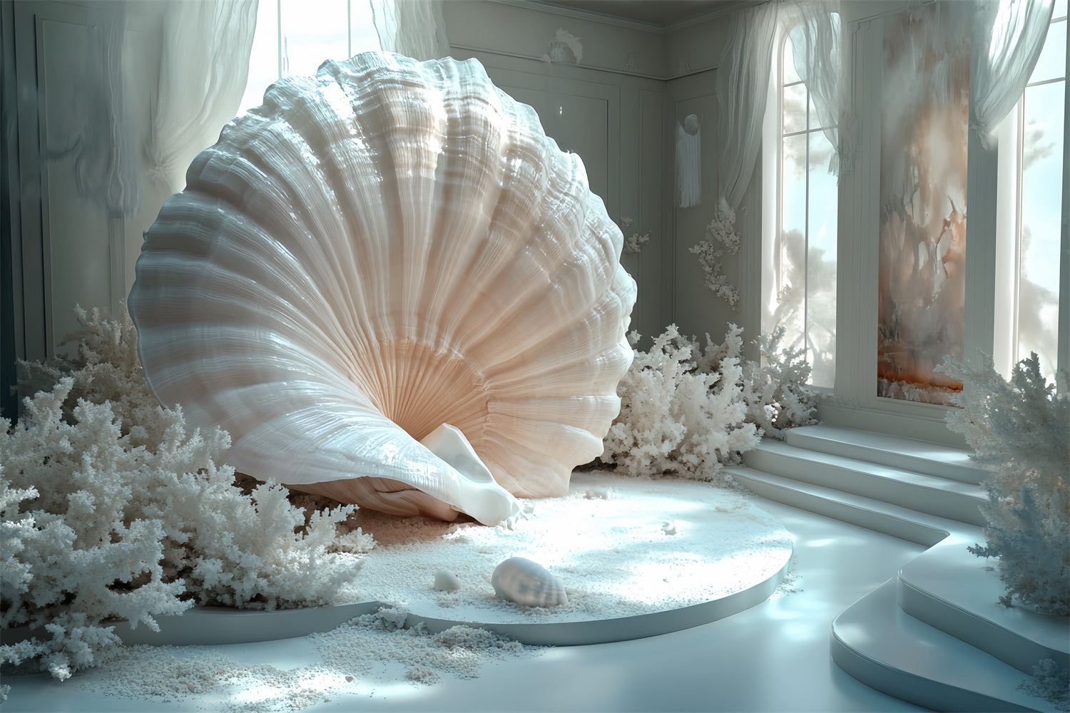 Summer Backdrop White Coral Palace Shell Backdrop CSH5-108