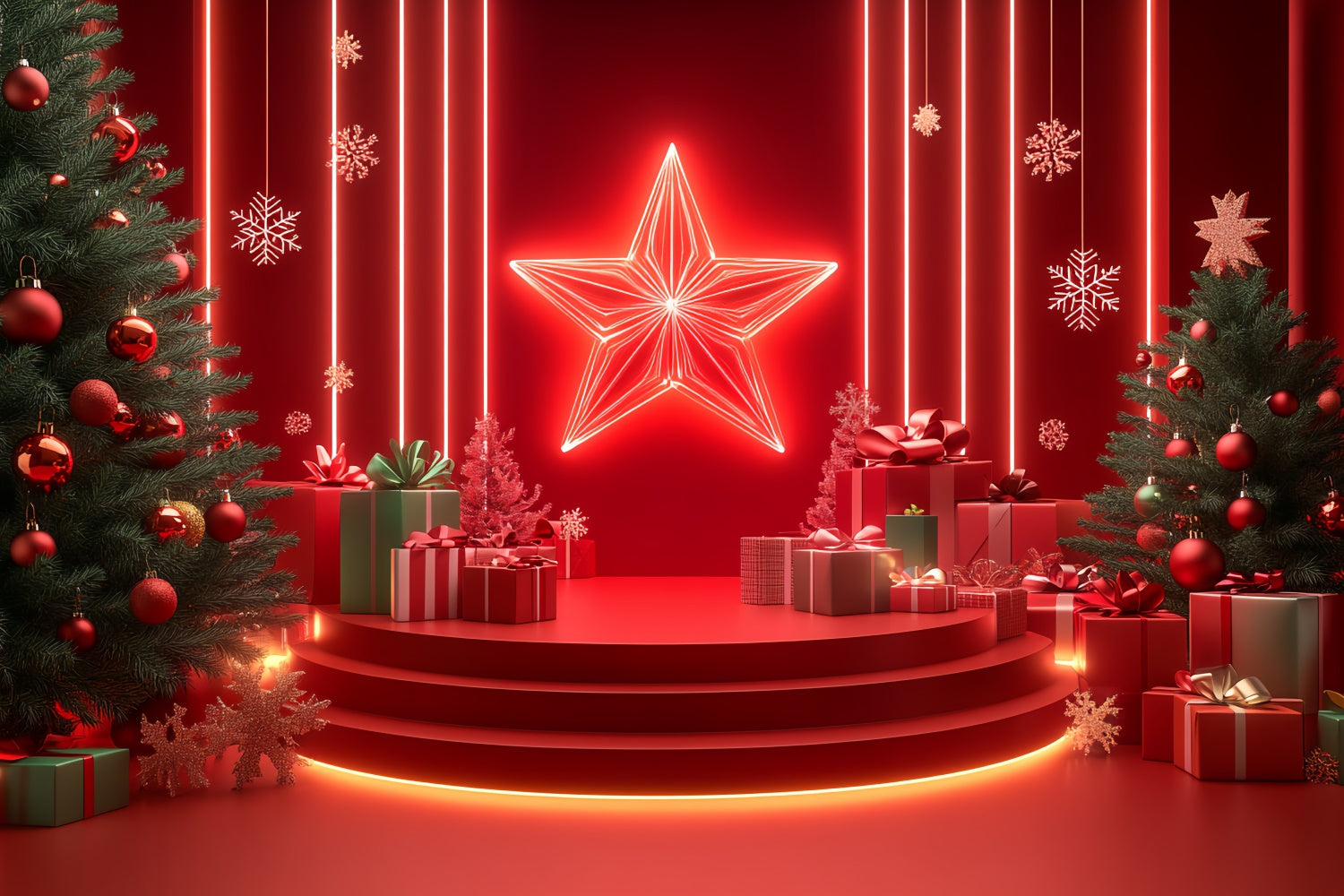 Christmas Stage Backdrops Holiday Stage Neon Gift Backdrop CSH5-149