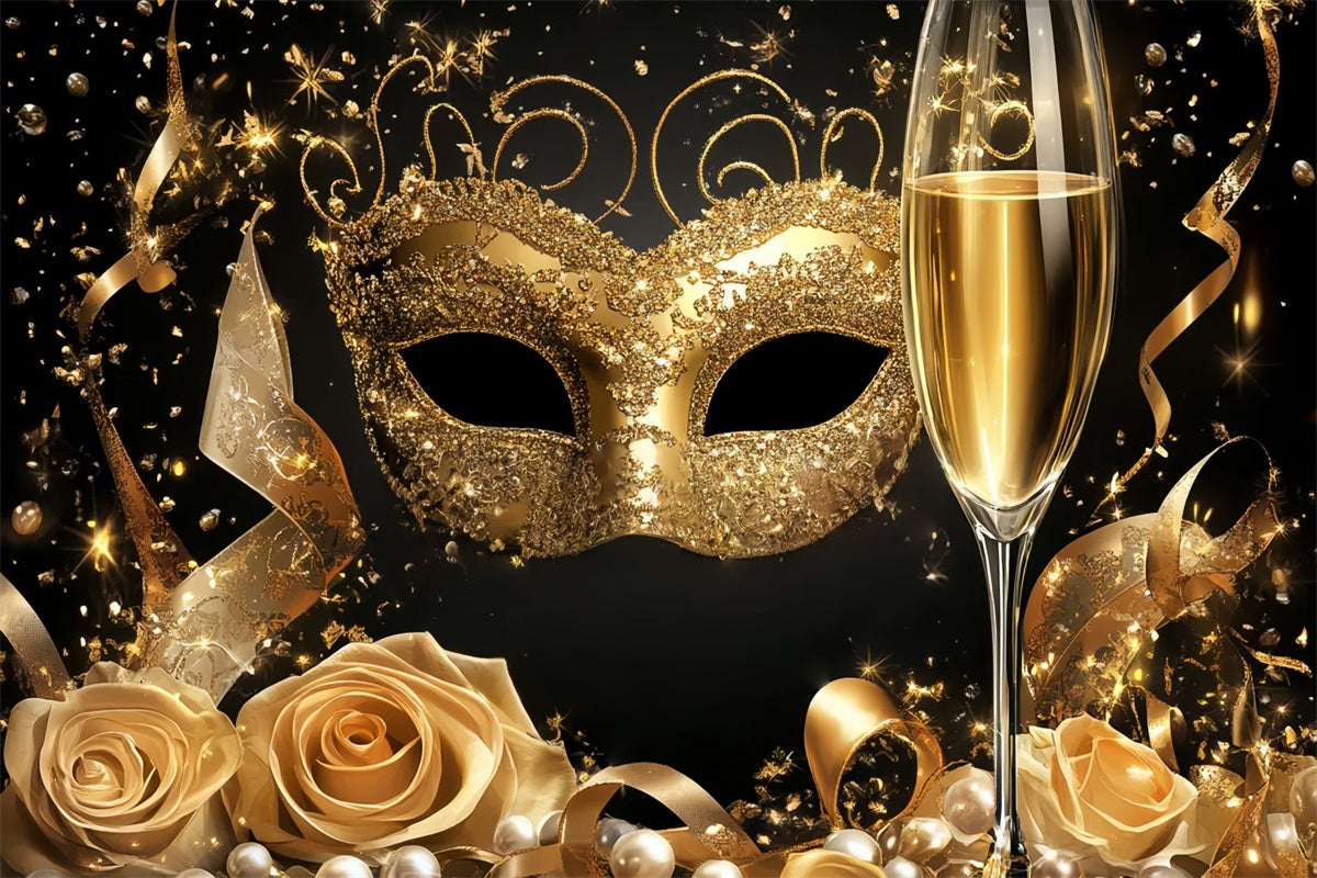 Masquerade Backdrop Rose Ribbons Glittering Mask Backdrop CSH5-227