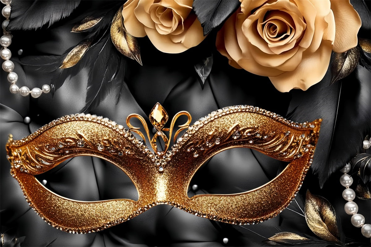 Masquerade Ball Backdrop Rose Pearl Feather Mask Backdrop CSH5-229