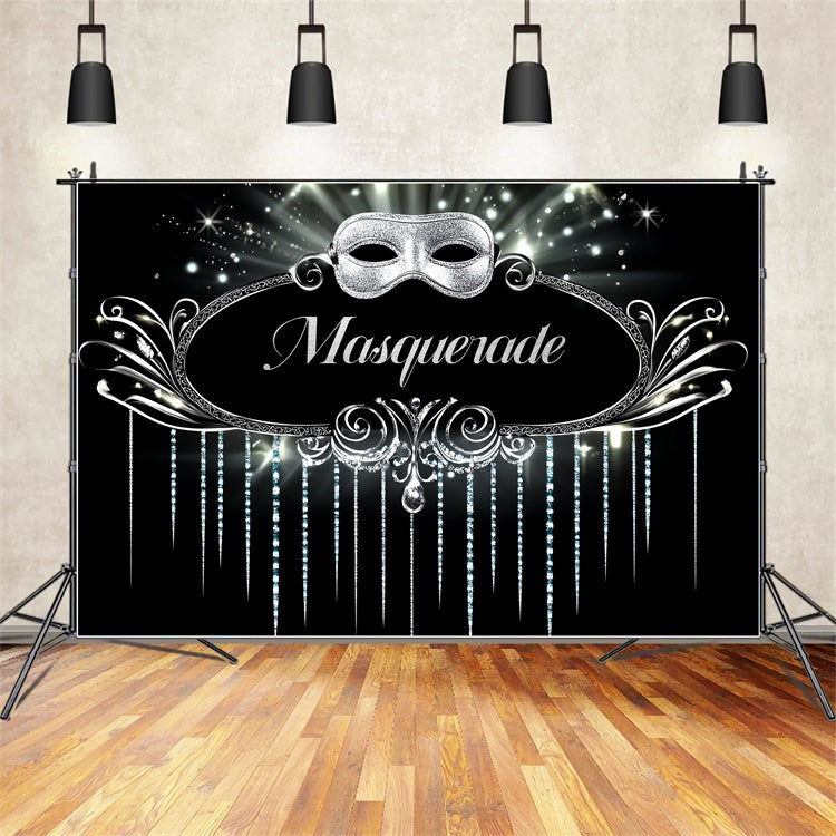 Masquerade Party Ideas Fantasy Silver Mask Sparkle Backdrop CSH5-247