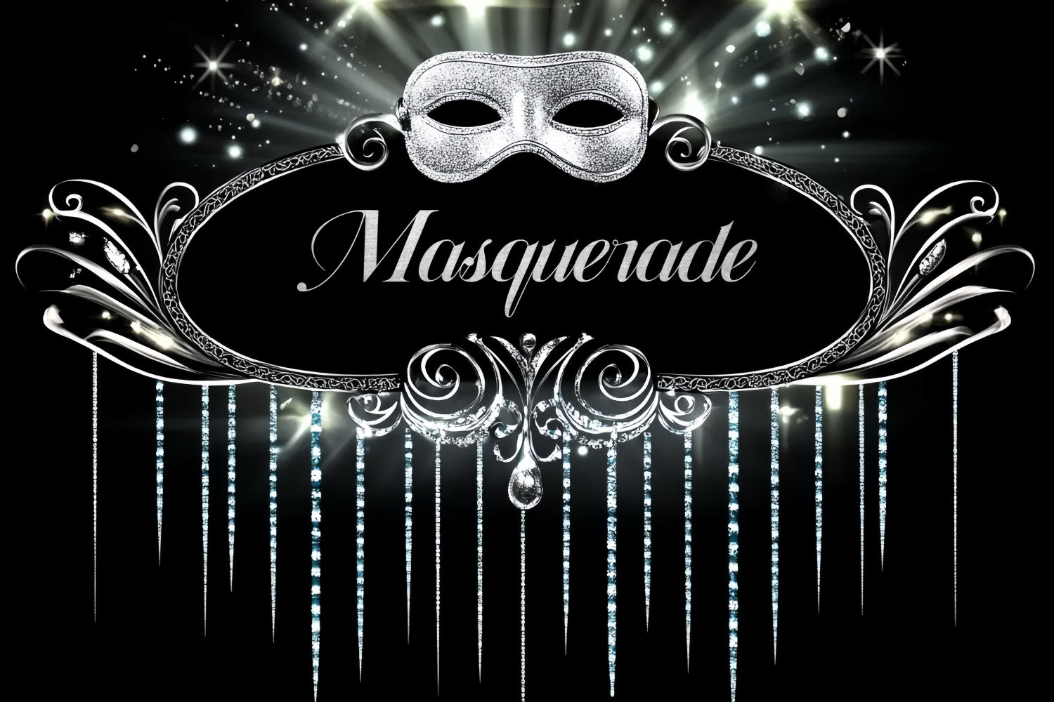 Masquerade Party Ideas Fantasy Silver Mask Sparkle Backdrop CSH5-247