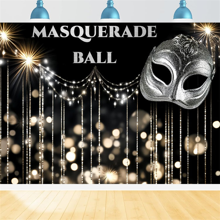 Masquerade Ball Backdrop Elegant Silver Mask Bokeh Backdrop CSH5-248