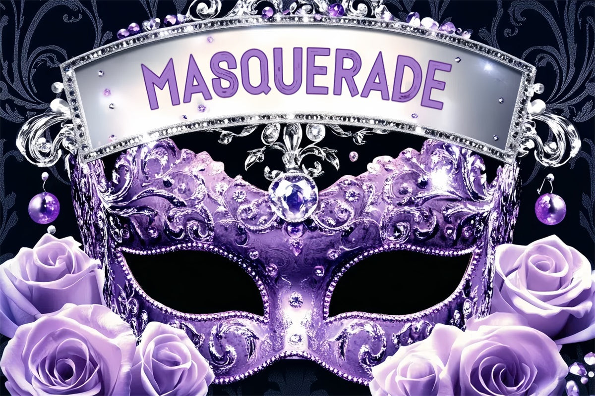 Masquerade Photo Backdrop Regal Purple Mask Flower Backdrop CSH5-249